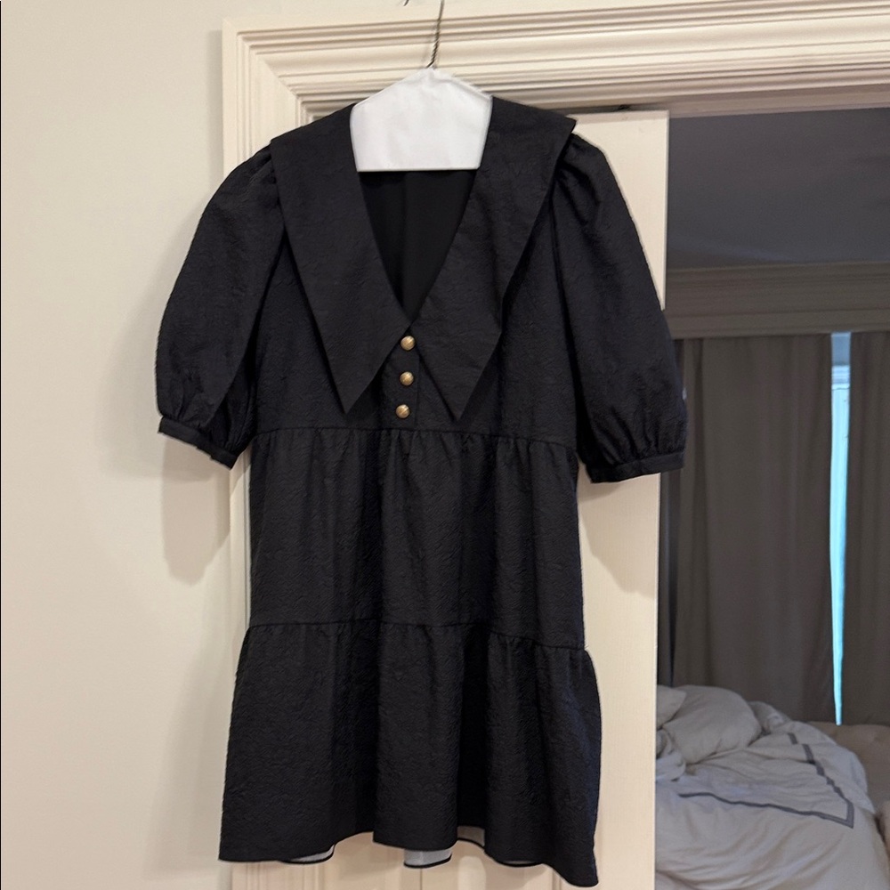 Amanda Uprichard Black Dress with Gold Buttons